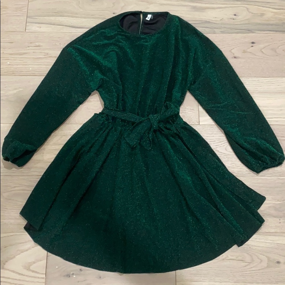 Holiday green sparkle “Glam” dress - L